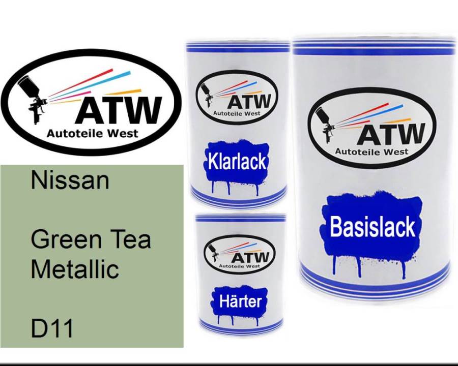 Nissan, Green Tea Metallic, D11: 500ml Lackdose + 500ml Klarlack + 250ml Härter - Set, von ATW Autoteile West.